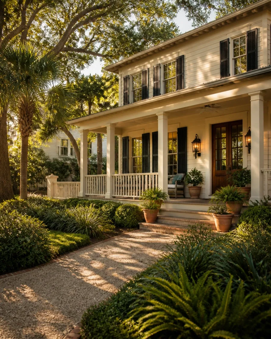 Welcoming Southern home exterior with a shaded front porch